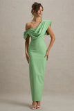 Angelina Green Draped Shoulder Maxi Dress