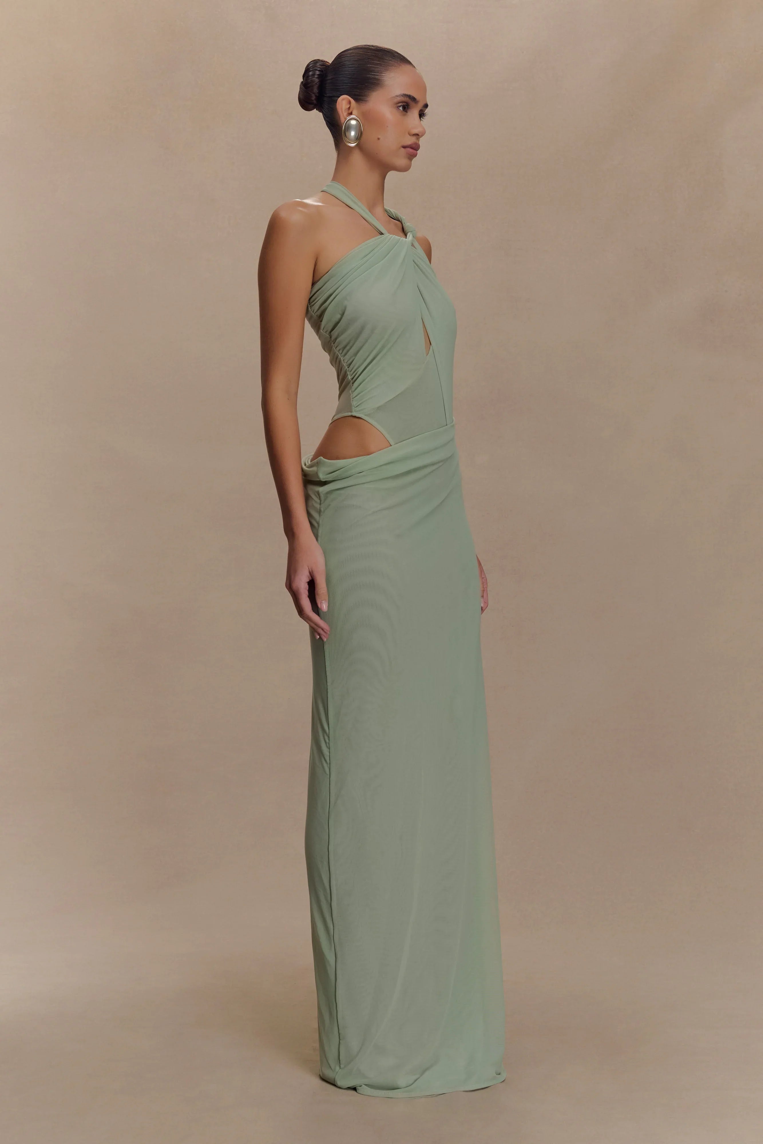 Edwina Knotted Mesh Maxi Dress Sage