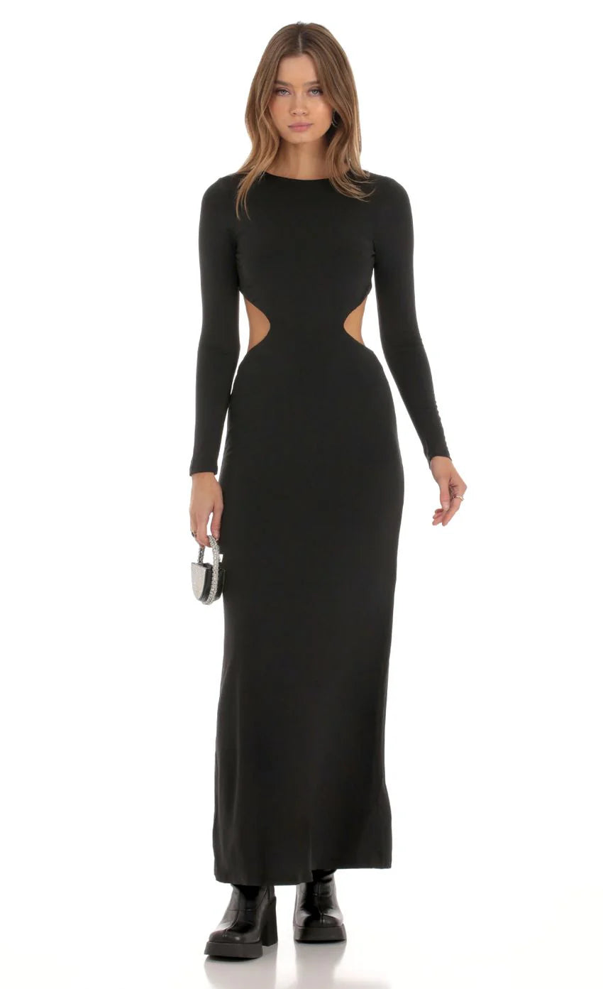 Cutout Open Back Dress in Black
