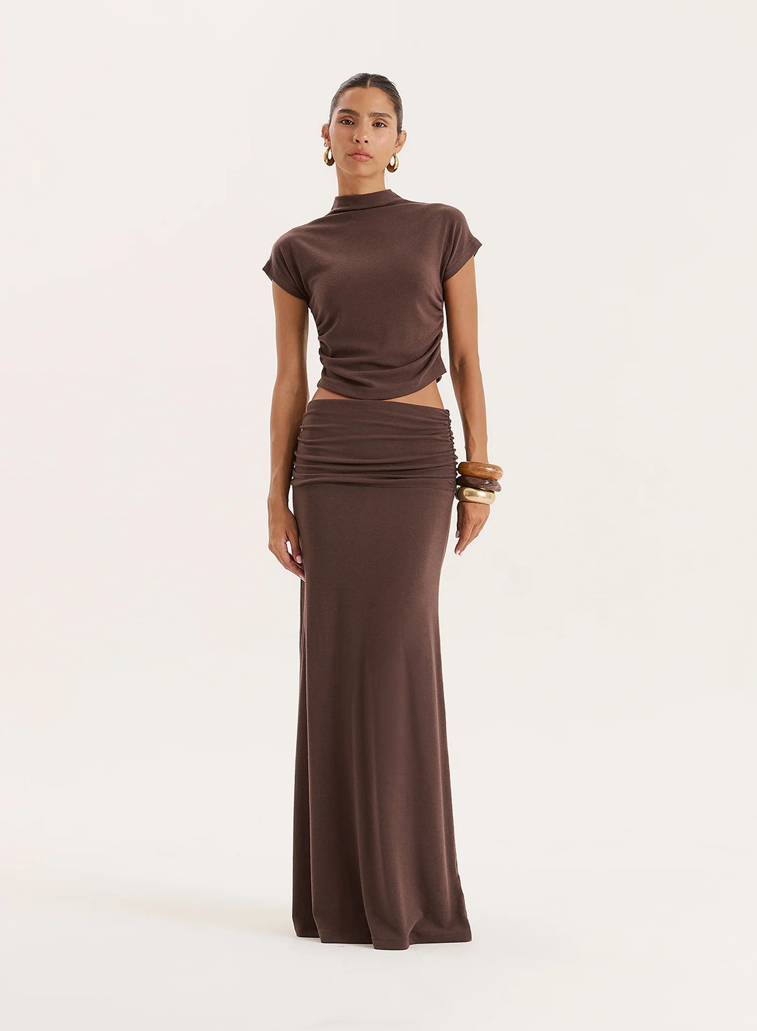 Chocolate Jersey High Neck Sleeveless Top