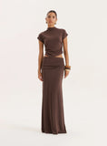 Chocolate Jersey High Neck Sleeveless Top