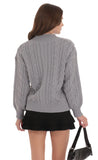 Cable Knit V Neck Jumper in Grey