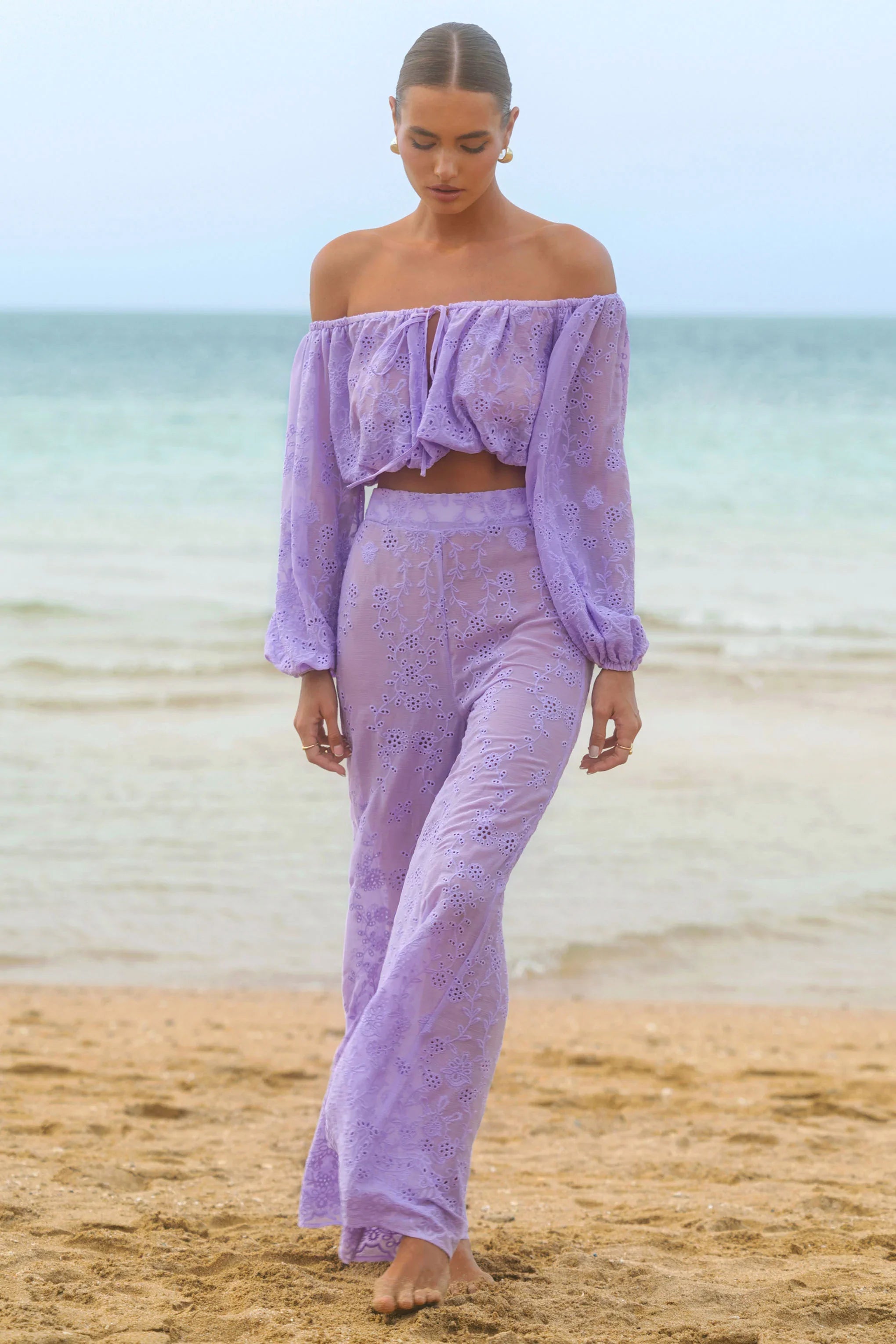 Fantini Lilac Broidery Wide Leg Trousers