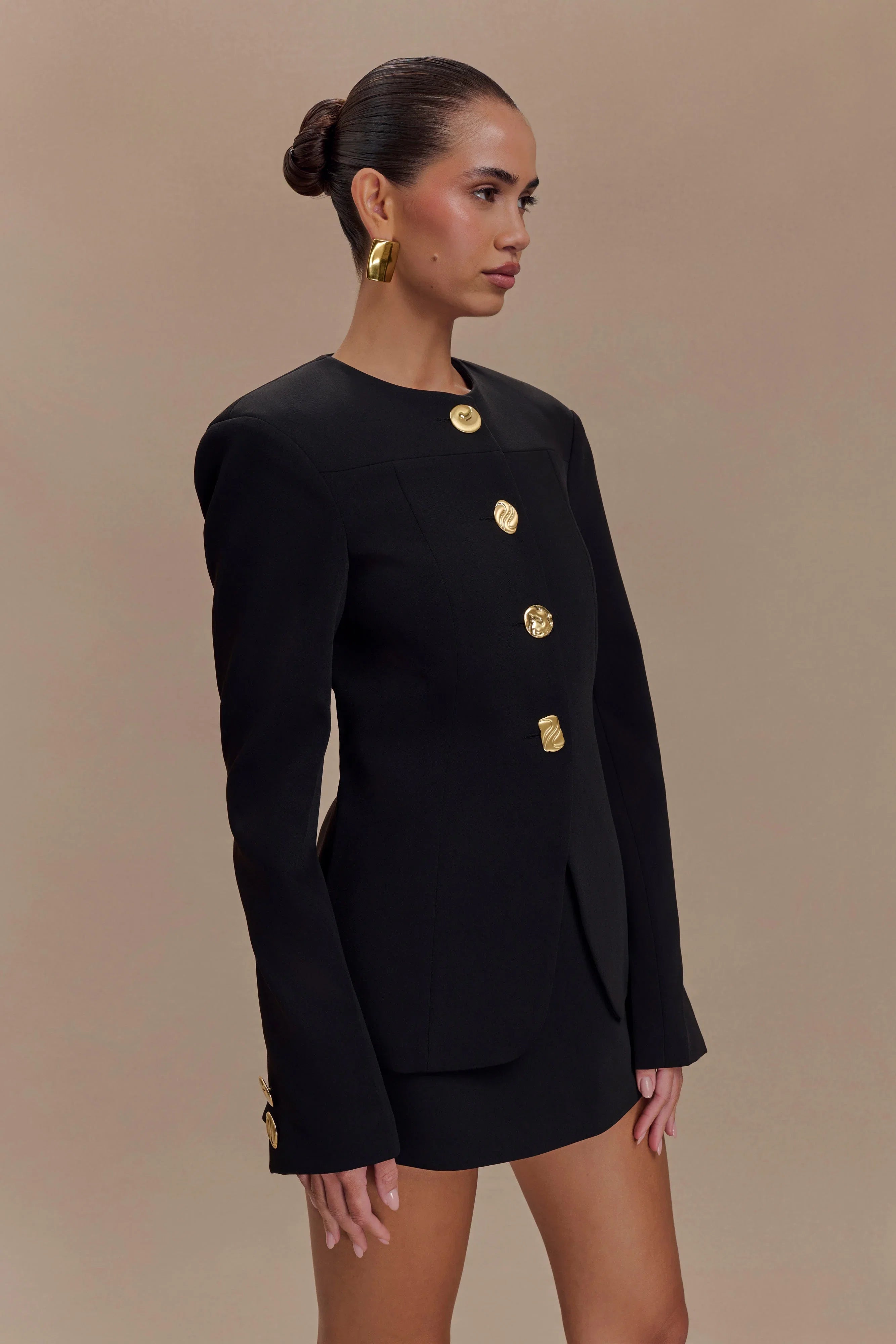 Asia Mixed Button Blazer Black