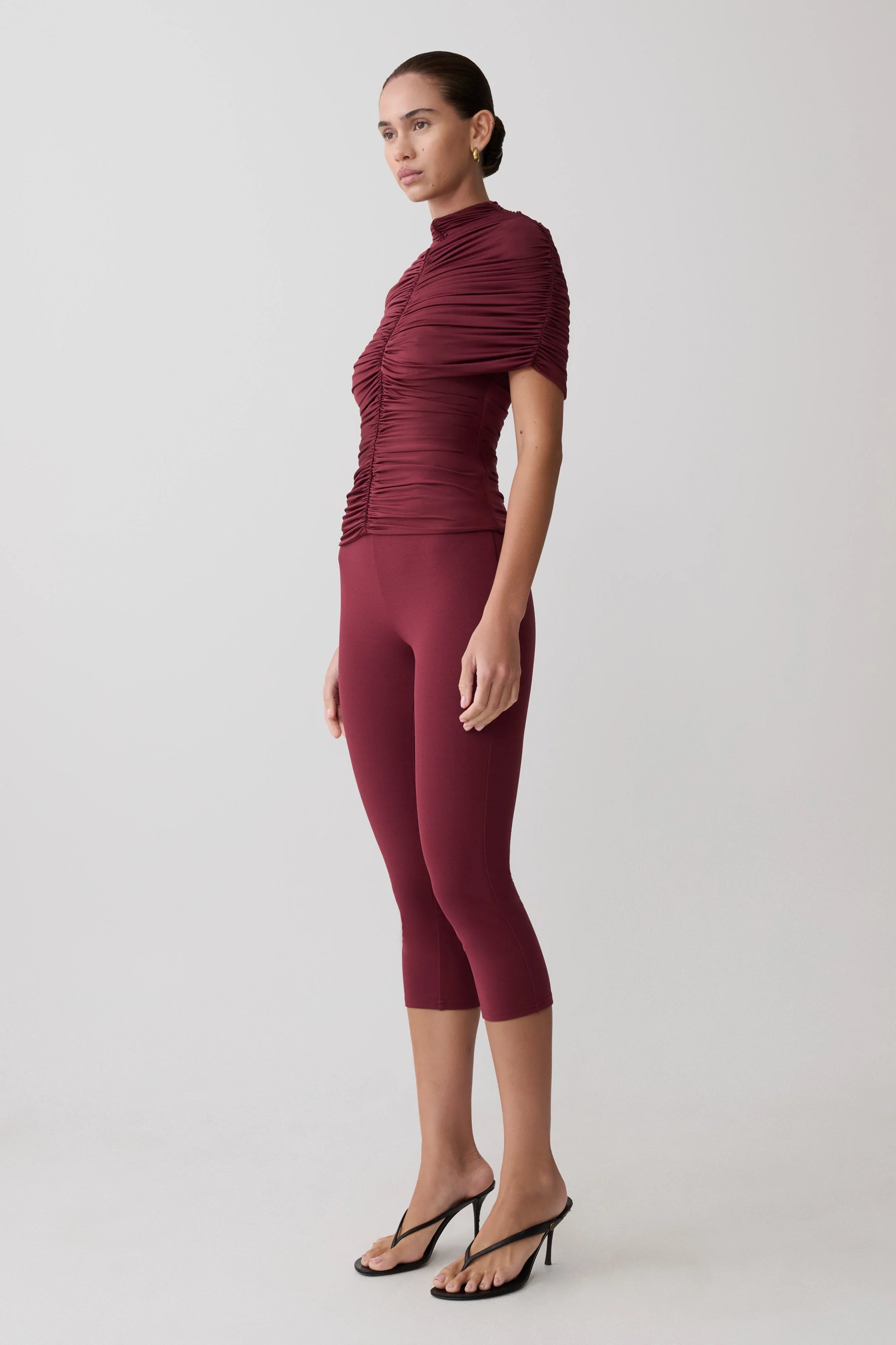 Linh Slinky High Neck Gathered Top Mahogany