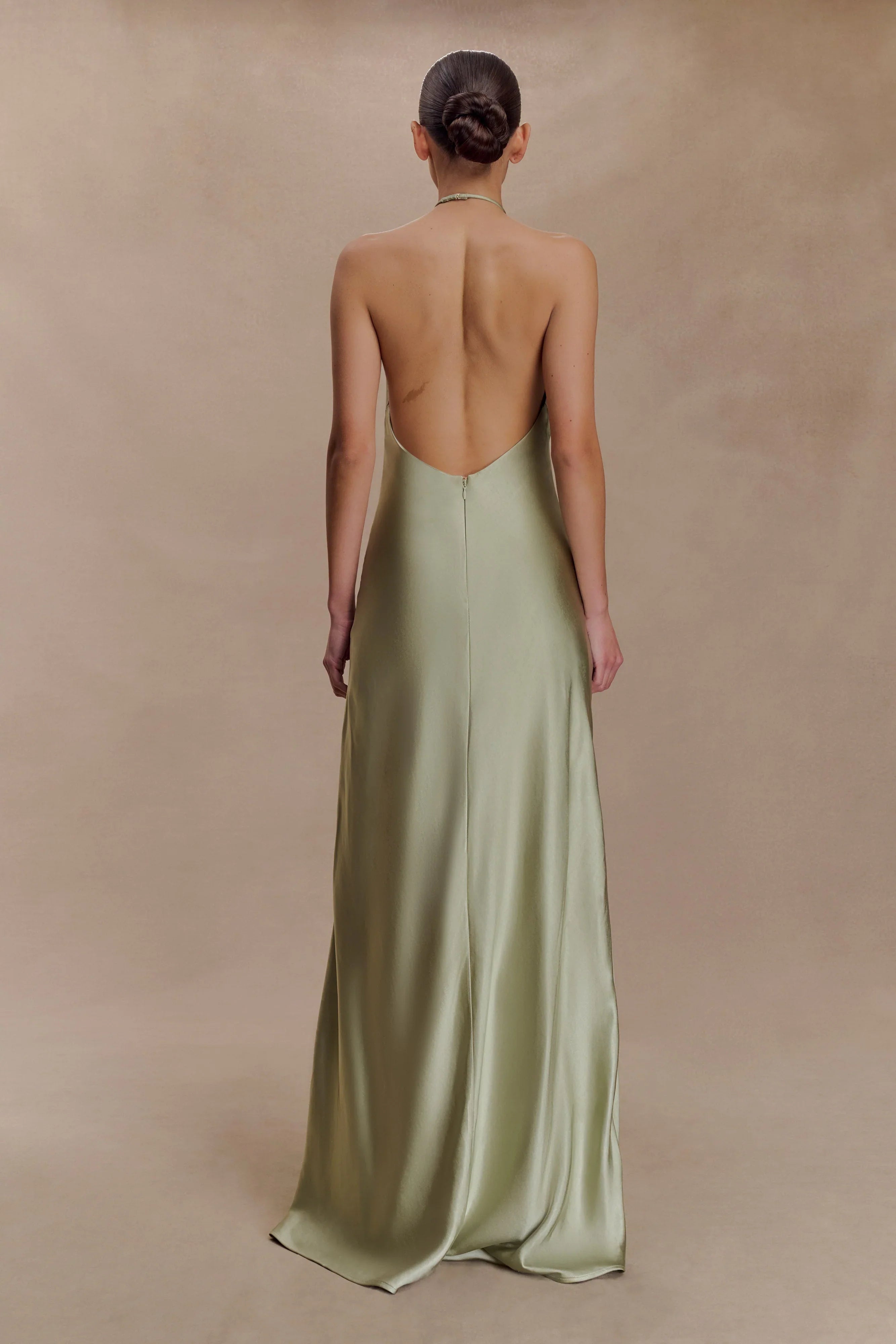 Bella Satin Halter Maxi Dress Sage