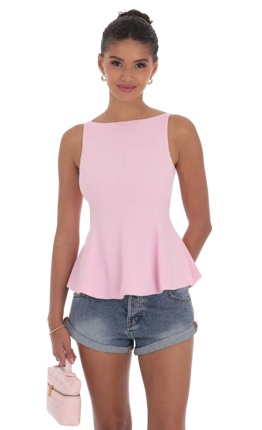 High Neck Back Bow Top in Pink