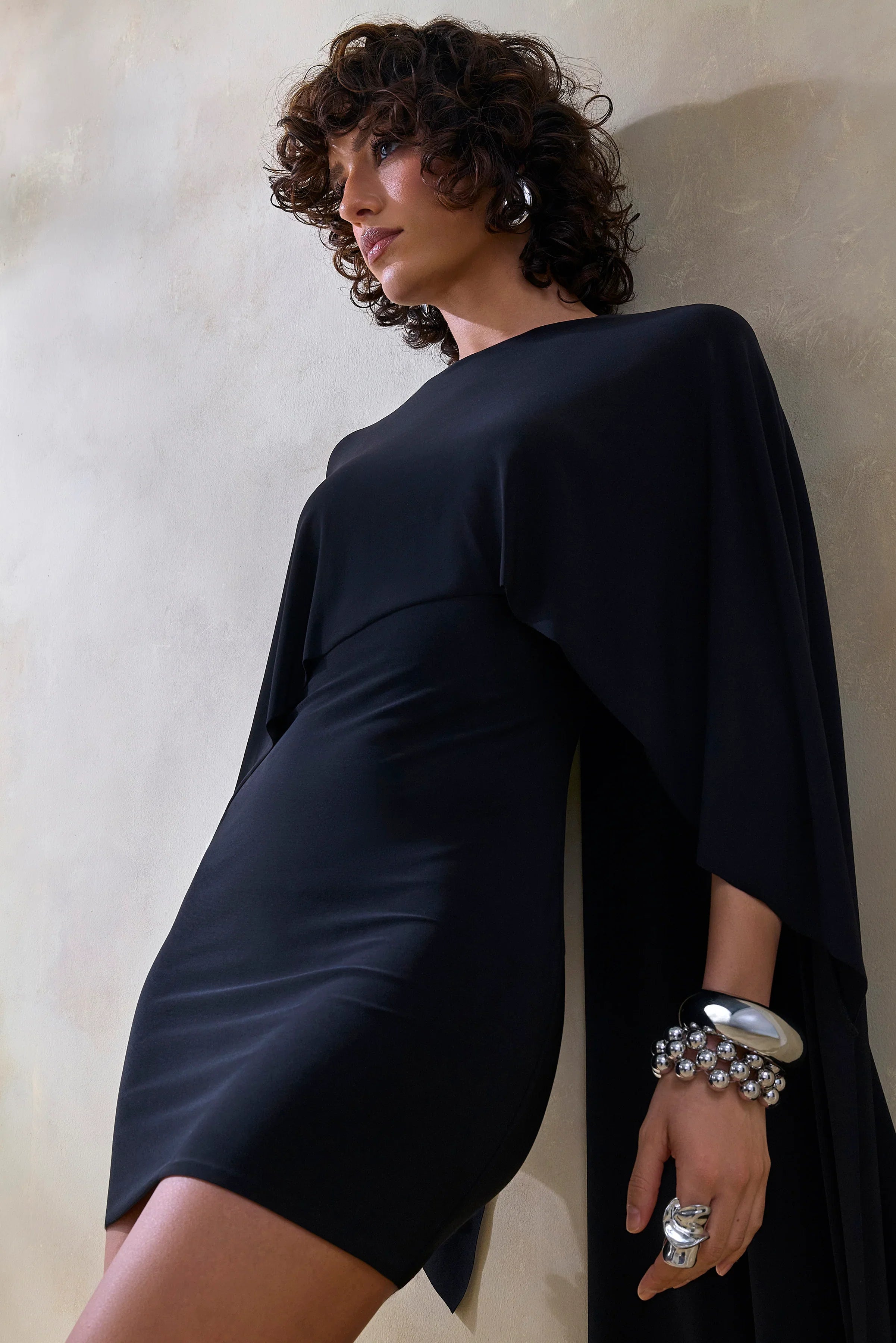 Prislia Black Round Neck Mini Dress With Cape