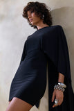 Prislia Black Round Neck Mini Dress With Cape