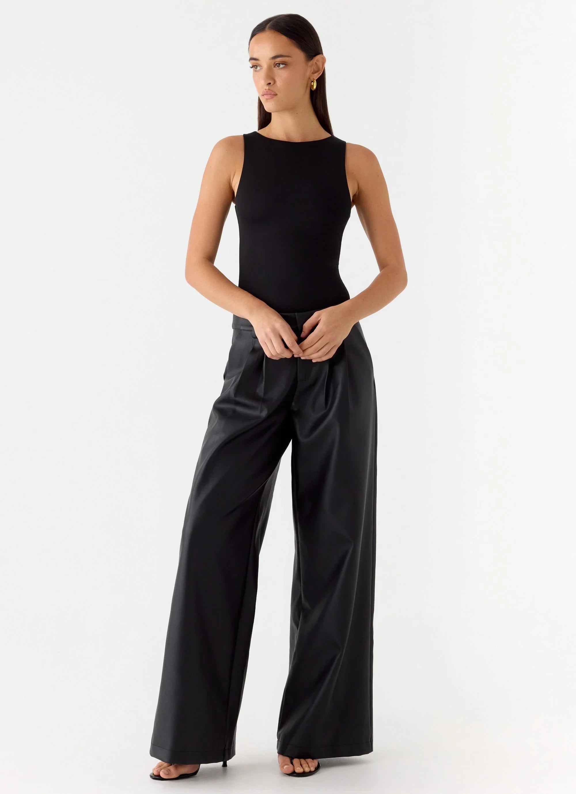 Samuel Low Rise Faux Leather Pants Black
