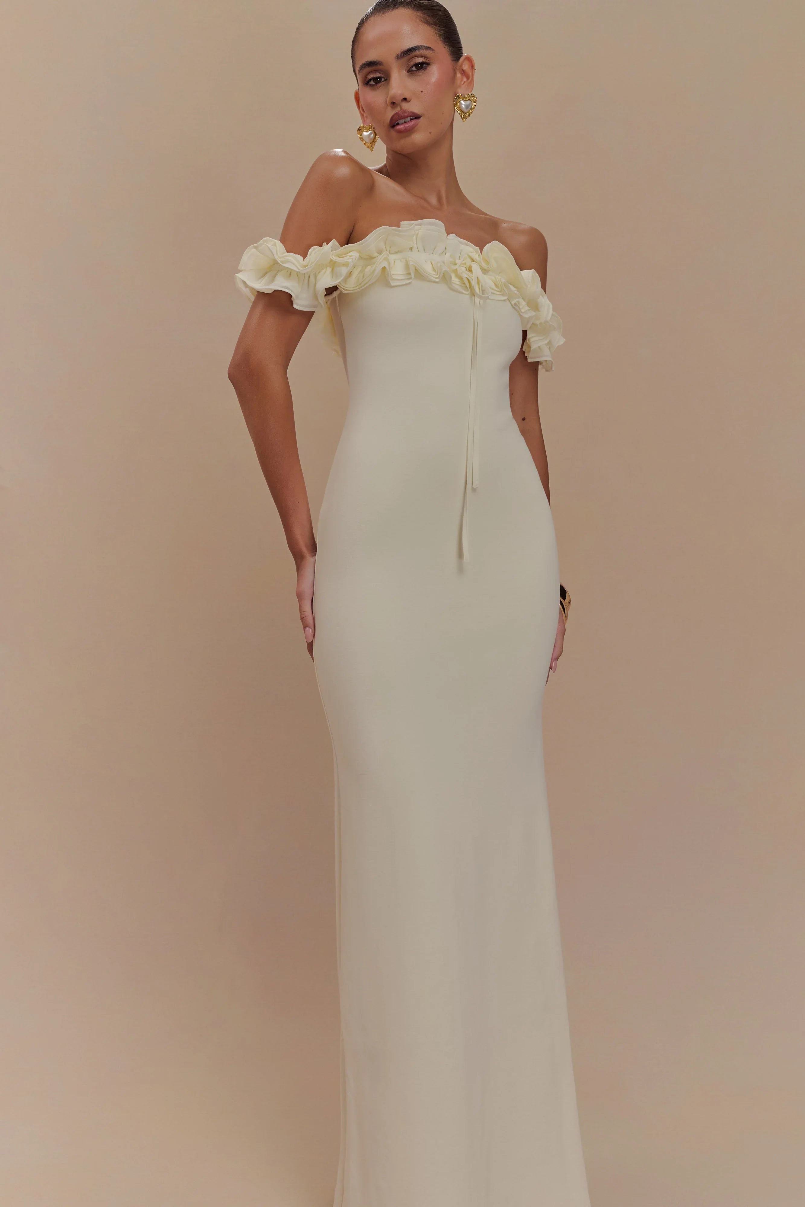 Nova Ruffle Off Shoulder Maxi Dress Ivory