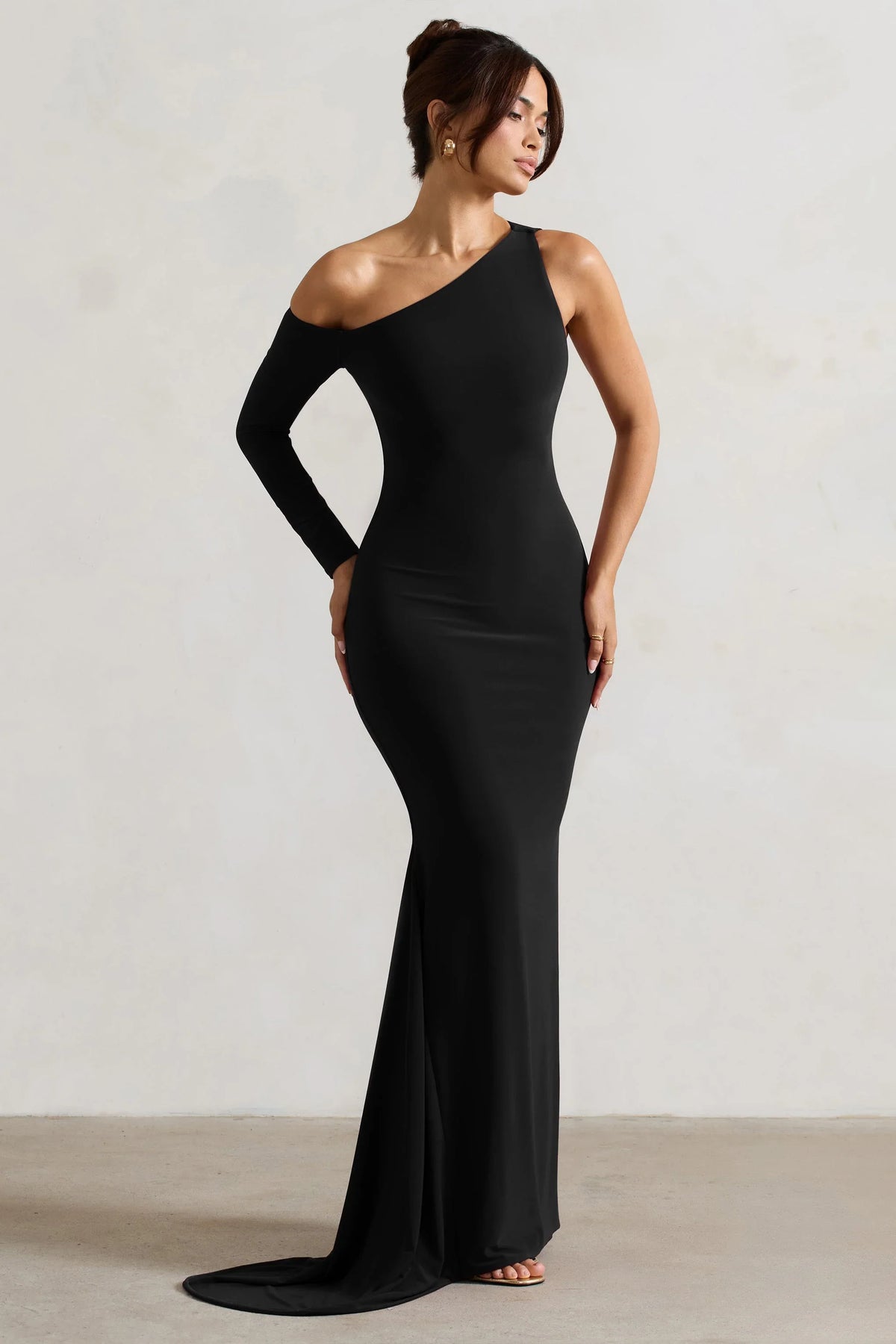Contradiction Black One Sleeve Asymmetric Maxi Dress