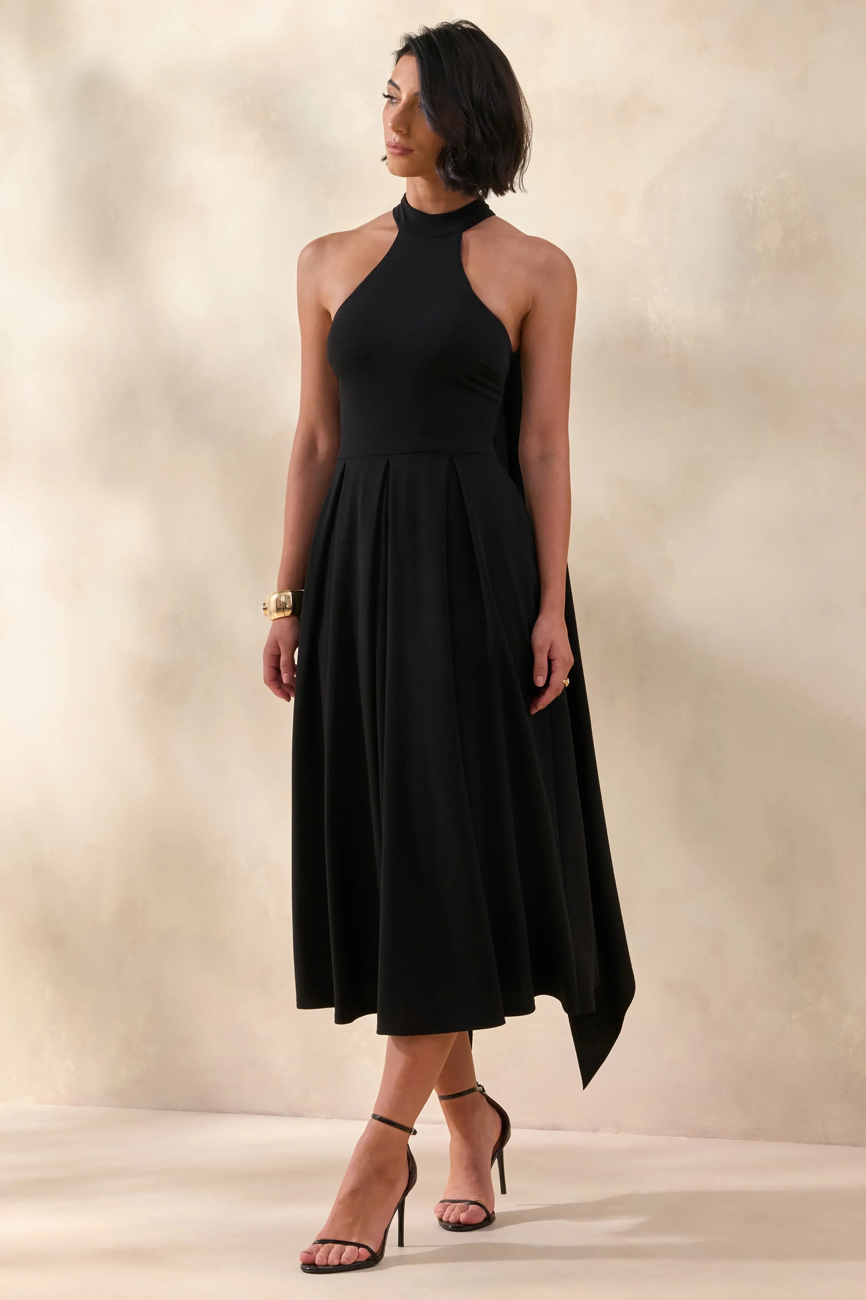 Rhode Black Halter Neck Midi Dress