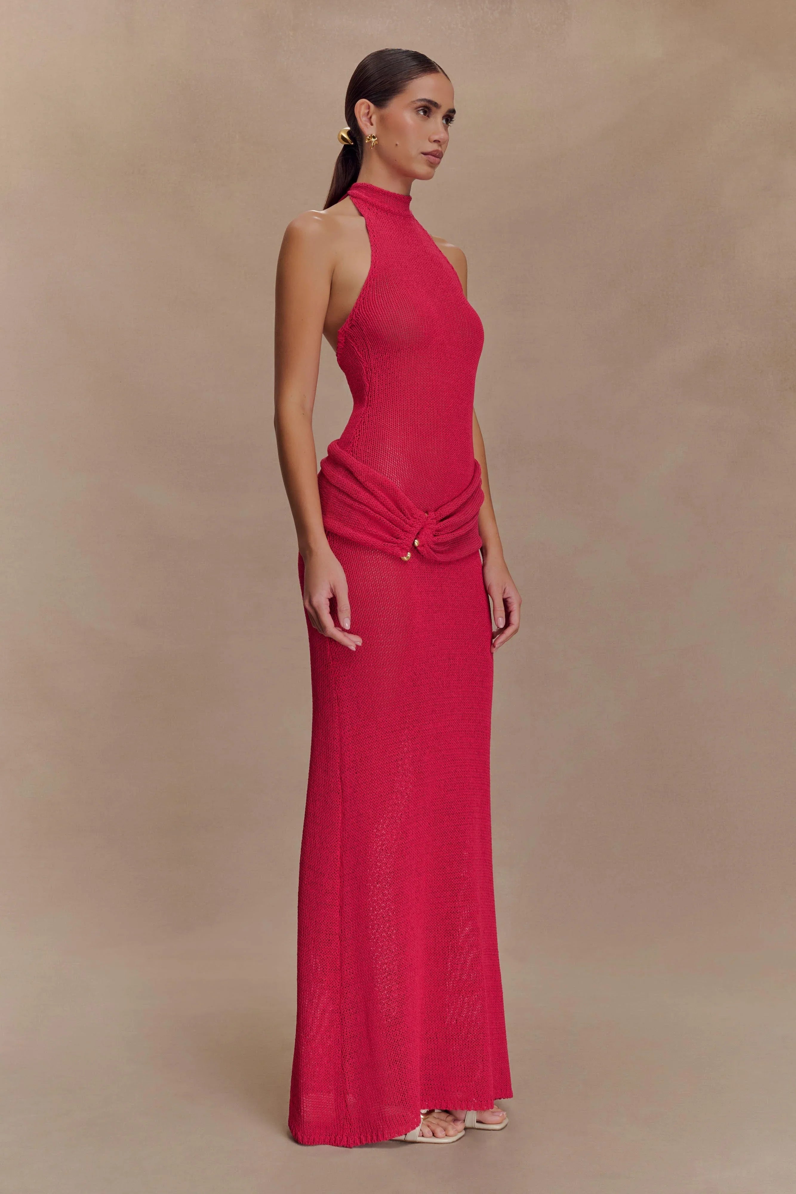 Reece Halter Knit Maxi Dress Dragonfruit