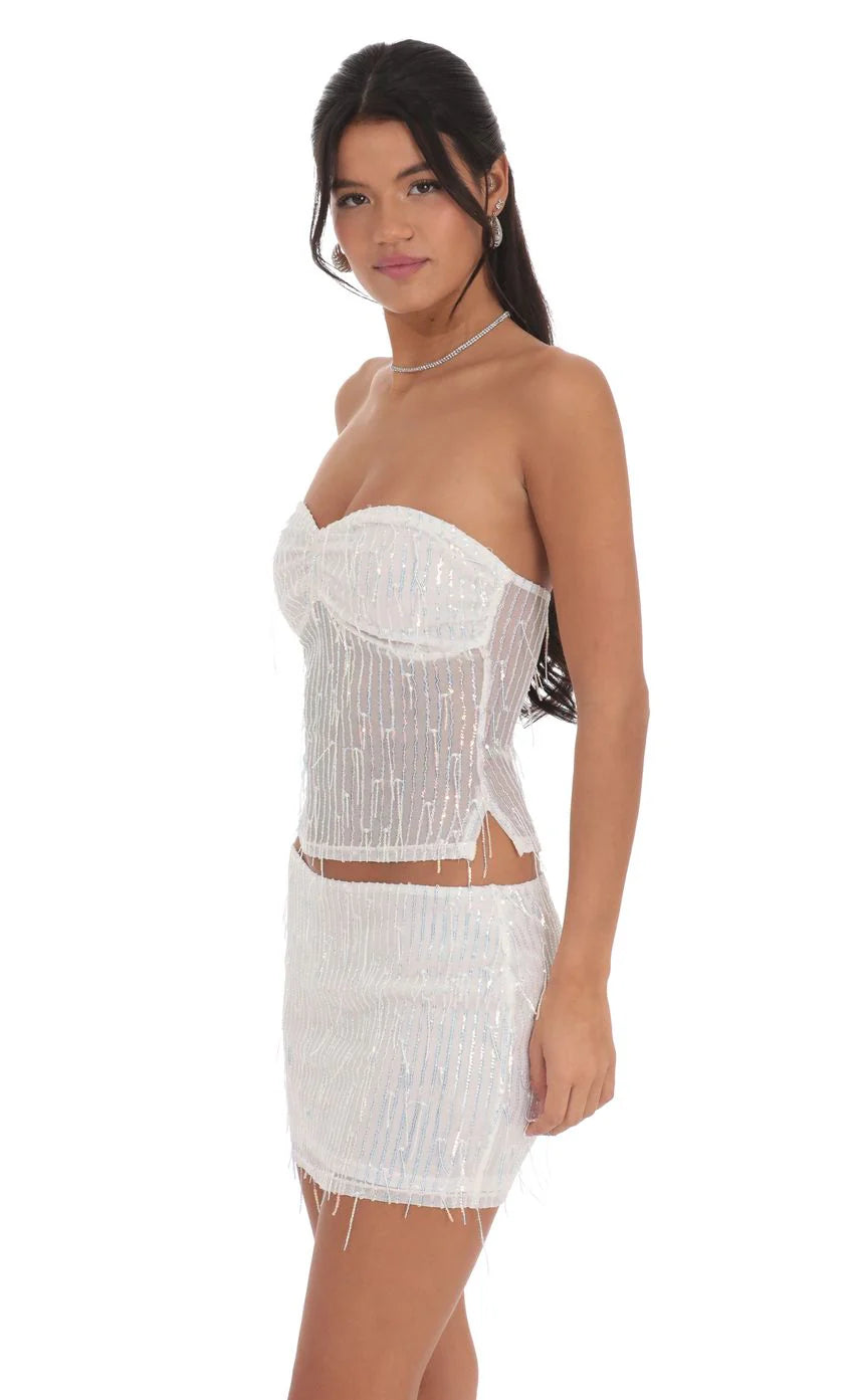 Fringe Sequin Top in White