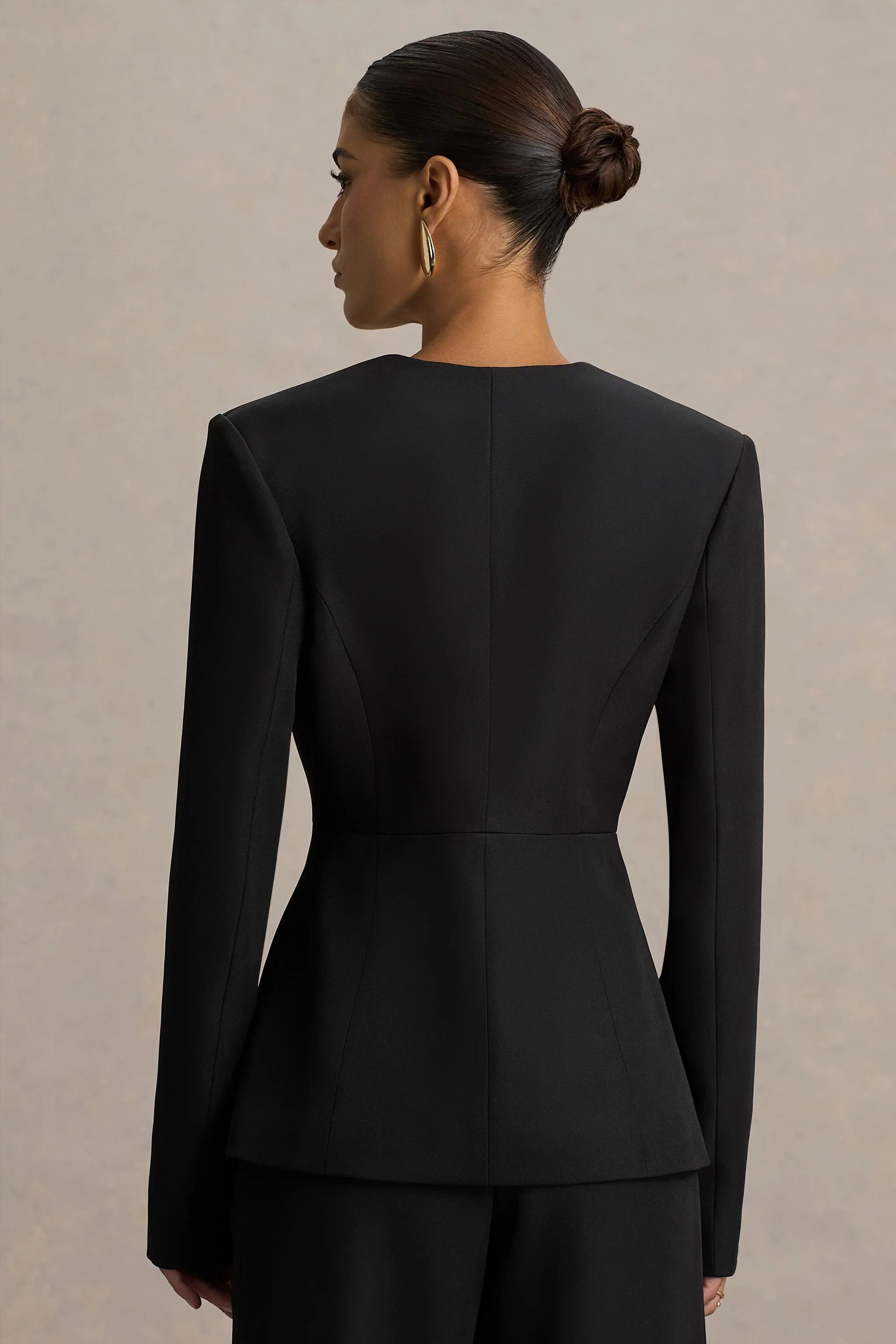 Rosalina Black Extreme Plunge Neck Tailored Blazer