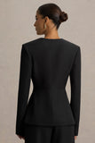 Rosalina Black Extreme Plunge Neck Tailored Blazer