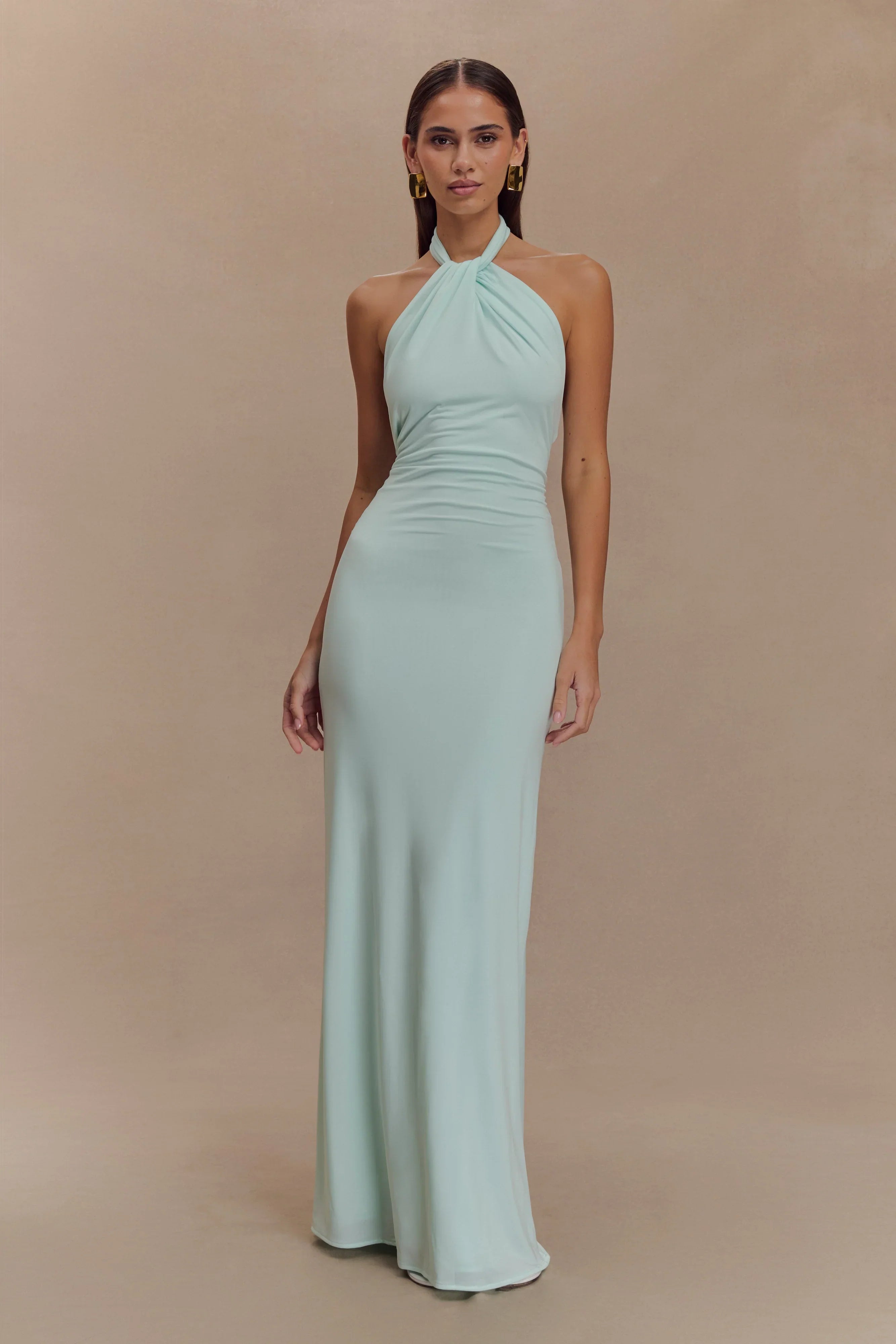 Elyna Slinky Halter Maxi Dress Lagoon
