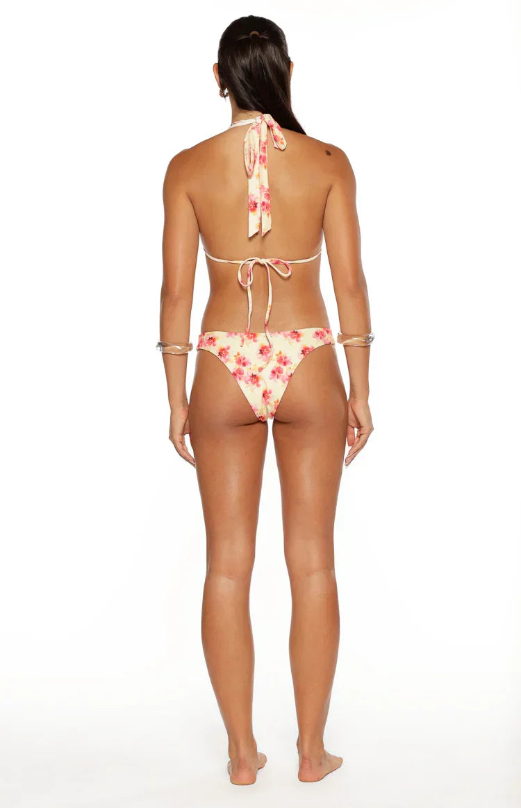 Sunbeam Yellow and Pink Floral Print Halter Bikini Top