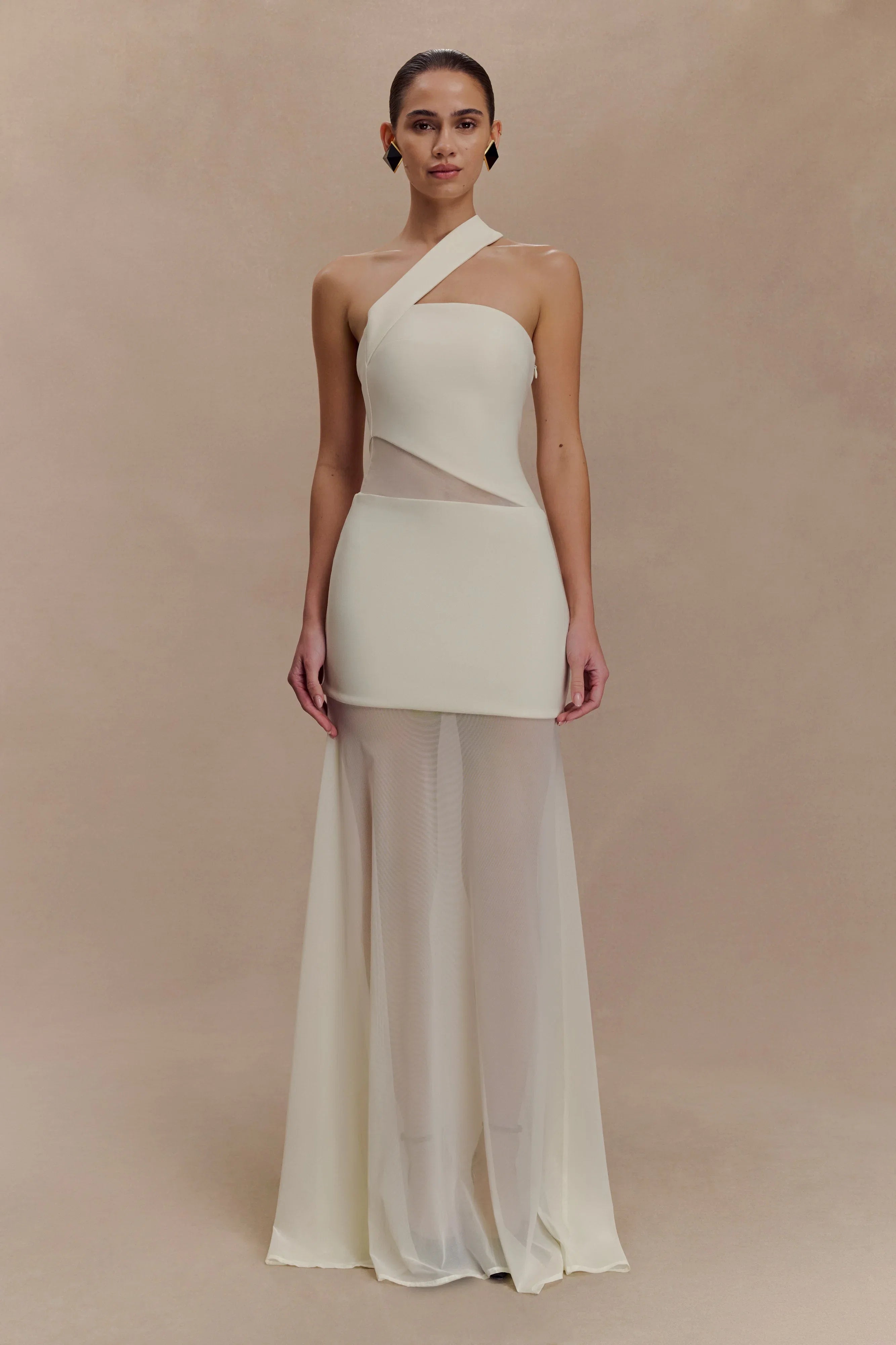 Vashti Cut Out Mesh Maxi Dress Ivory
