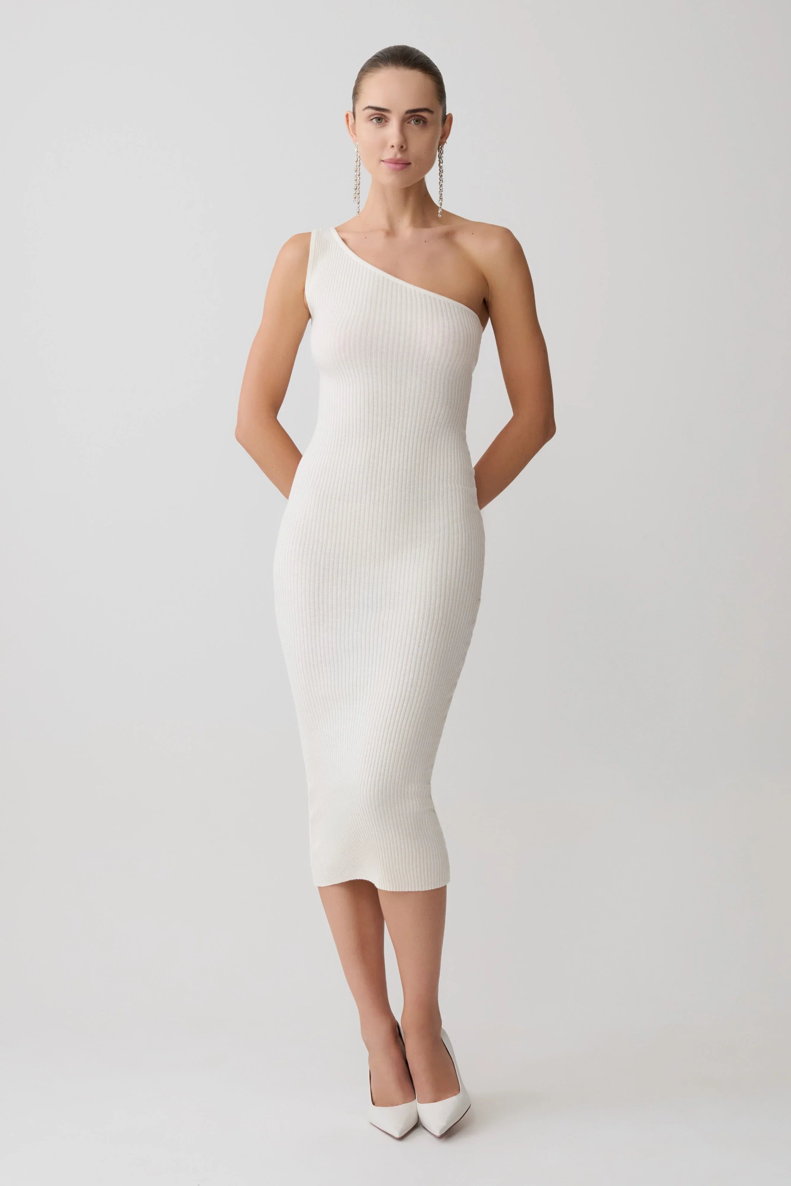 Zandie Cashmere Blend Knit Midi Dress Ivory