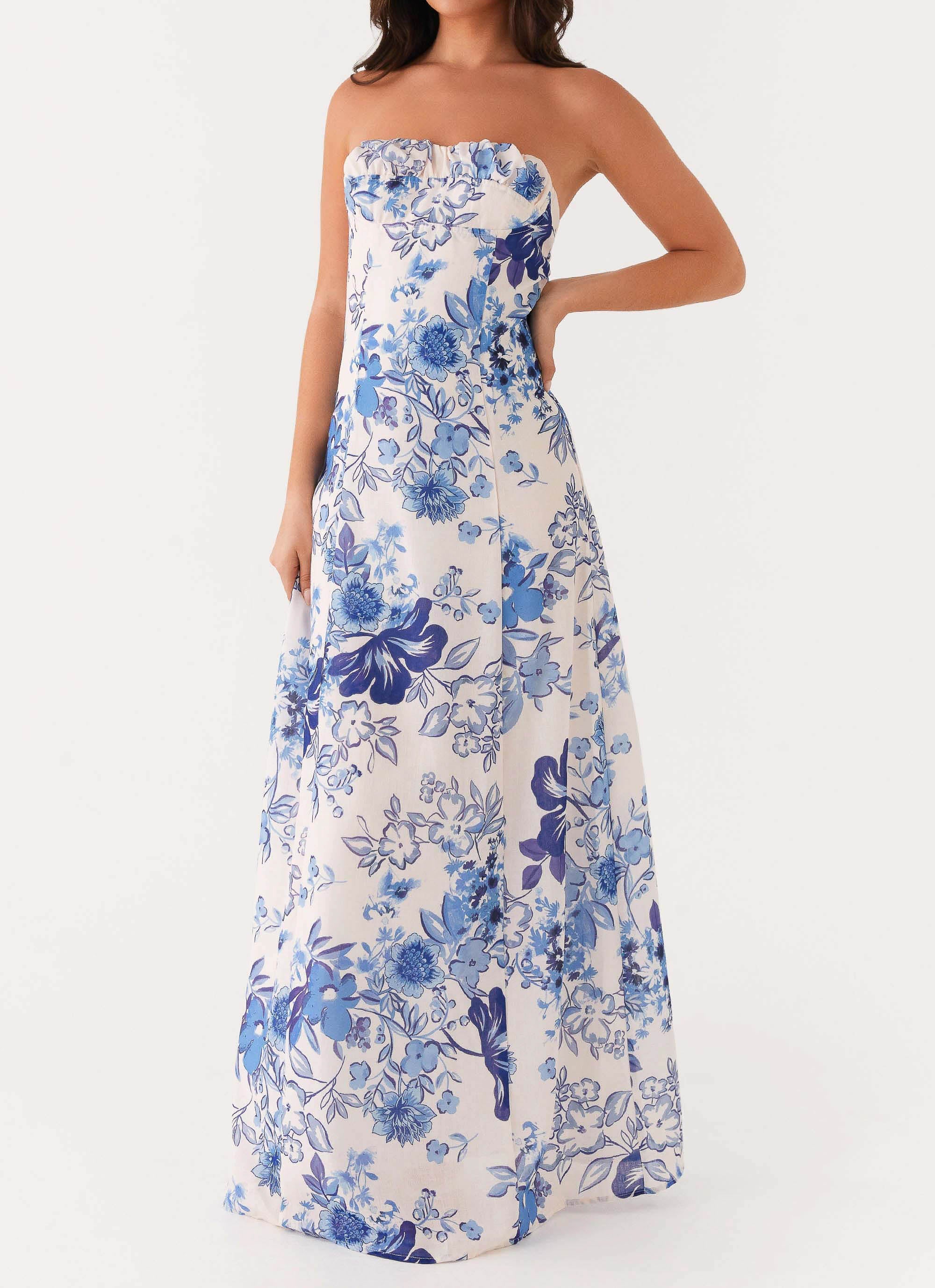 Tayla Linen Maxi Dress Serene Sky Floral