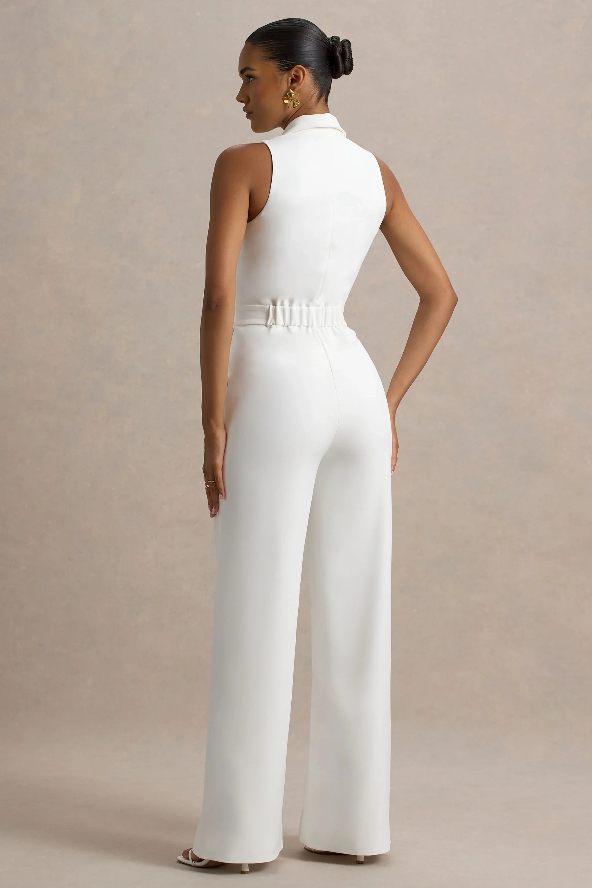 Trixie White Plunge Neck Tailored Jumpsuit