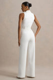 Trixie White Plunge Neck Tailored Jumpsuit