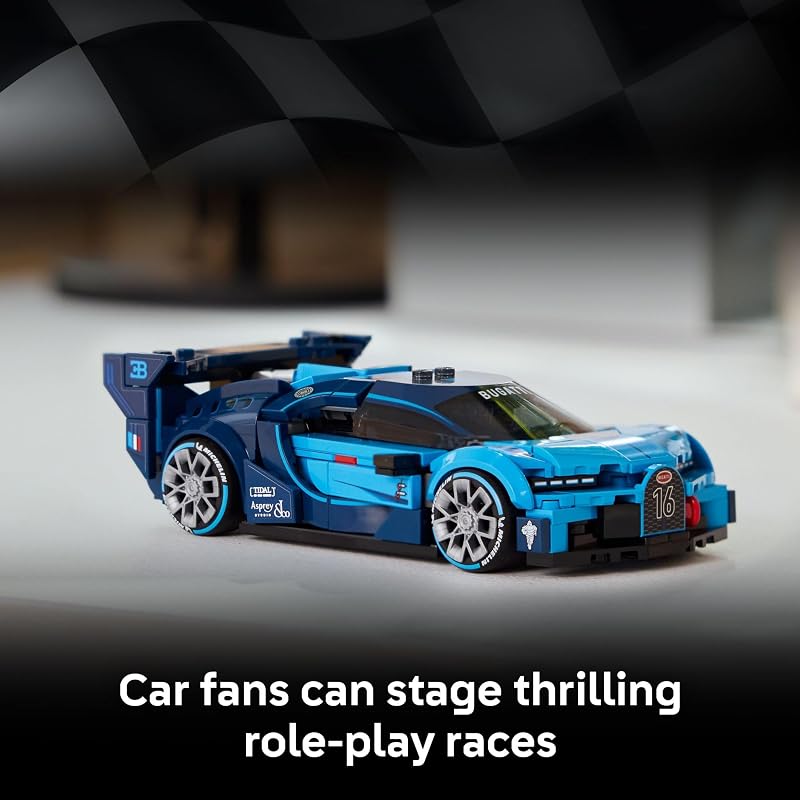 LEGO Speed Champions Bugatti Vision Gran Turismo Hyper Sports Car Building Toy for Kids Gamers Building Set W Bugatti Driver Minifigure for Boys Girls Ages 9 Gift Idea for Birthdays 77253