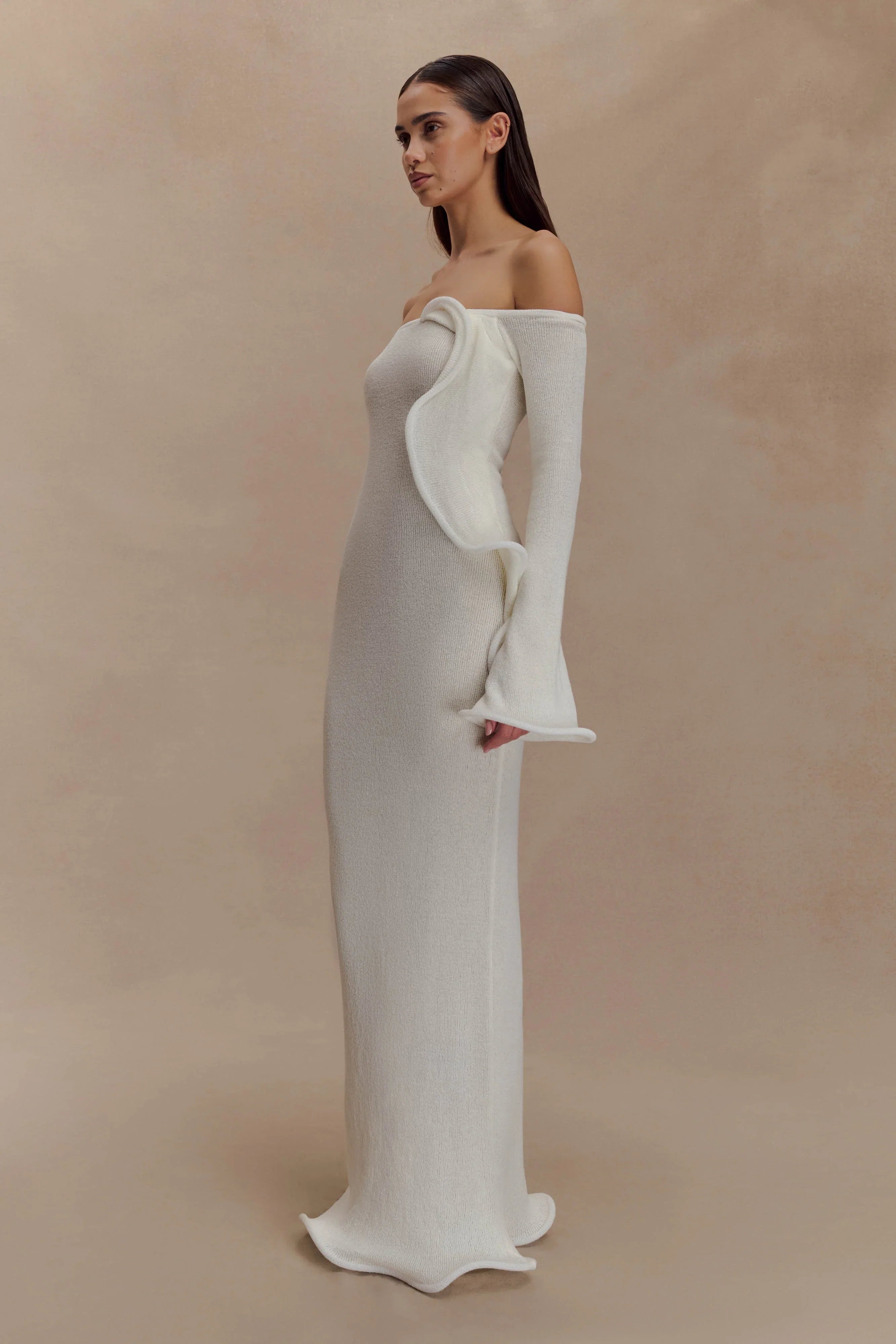 Sandrine Off Shoulder Knit Maxi Dress White