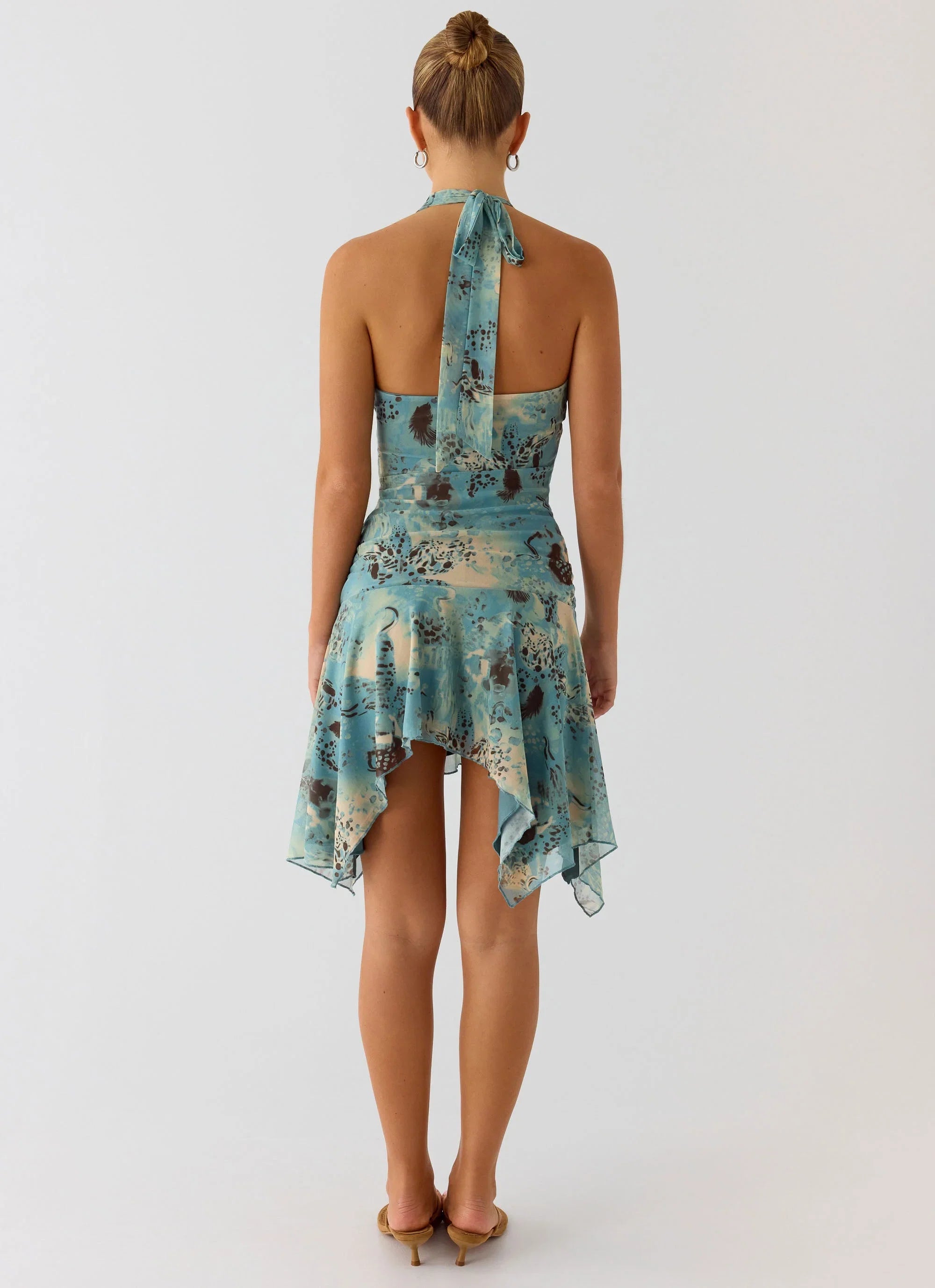 Bad Alive Halter Hanky Mini Dress Aqua Blur