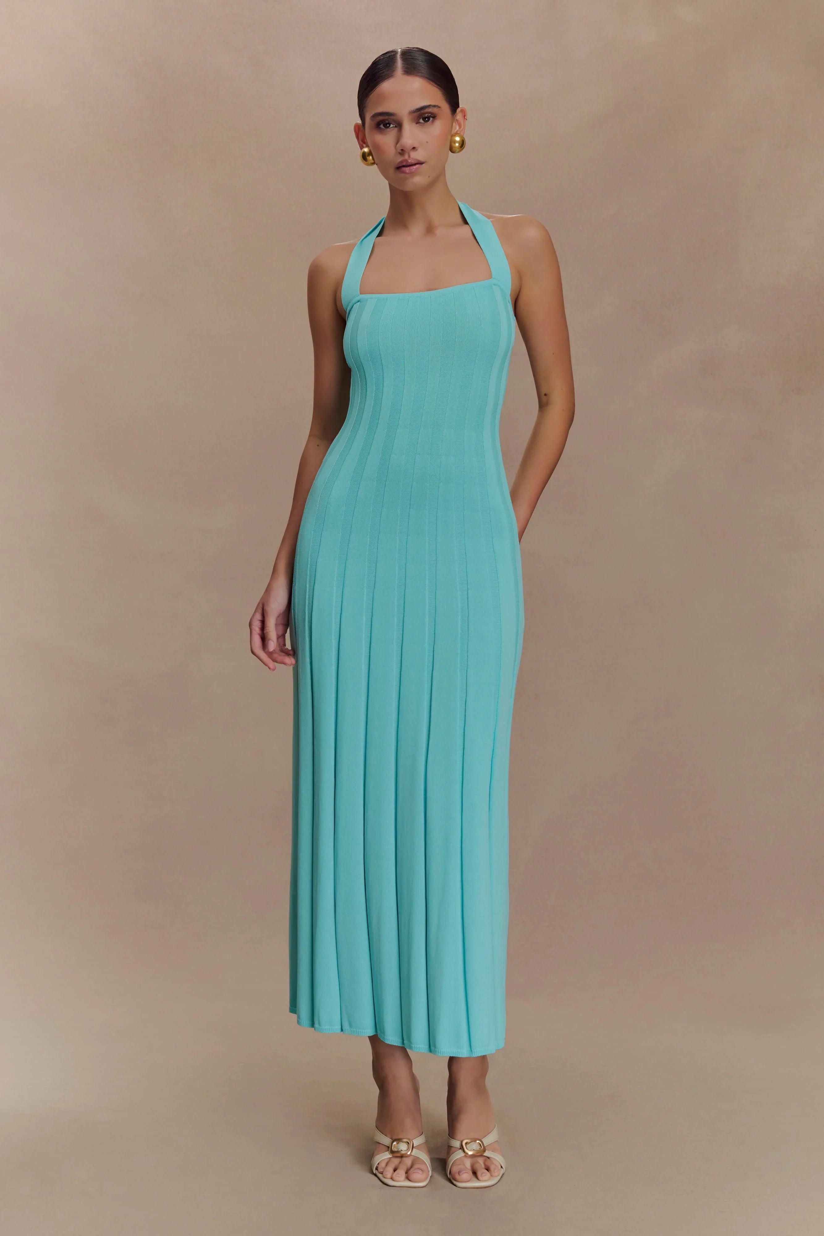 Jacqui Halter Knit Midi Dress Cyan Blue