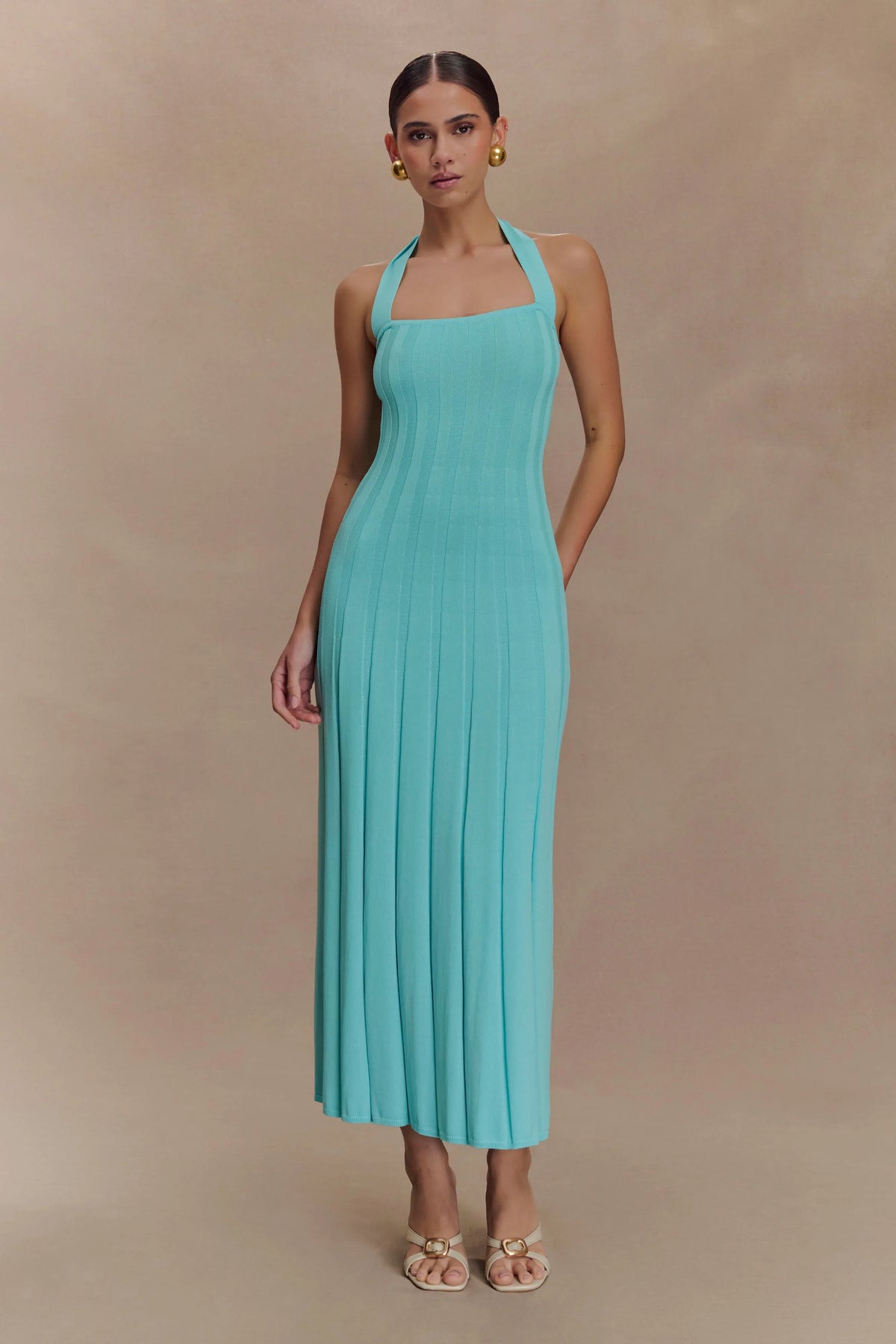 Jacqui Halter Knit Midi Dress Cyan Blue