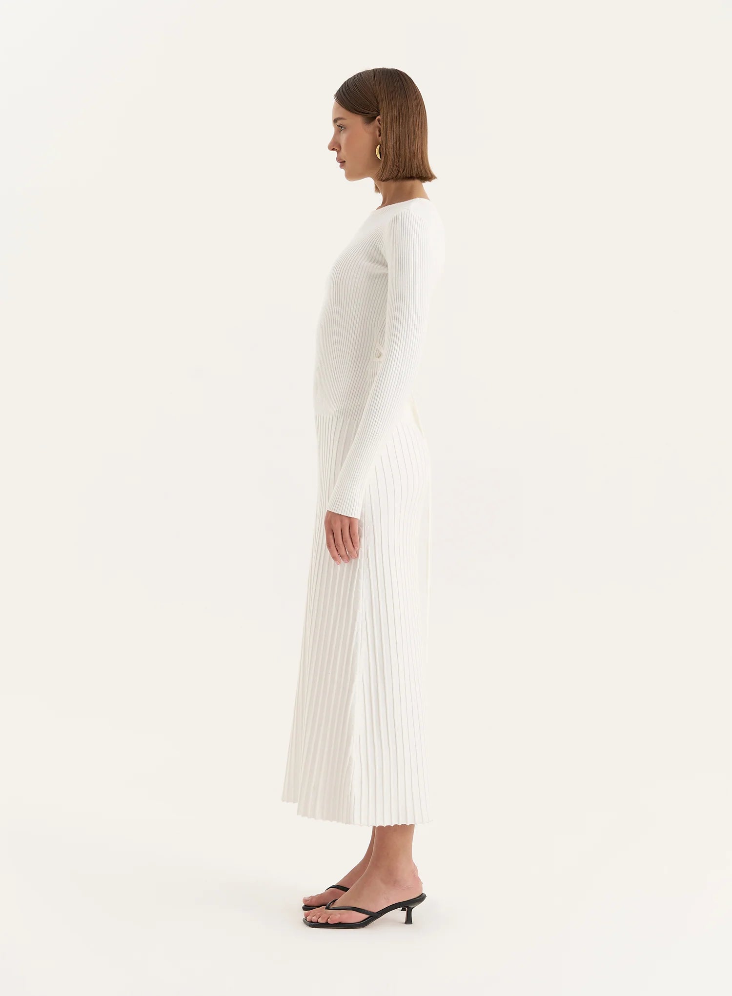White Rib Knit Tie Back Detail Maxi Dress