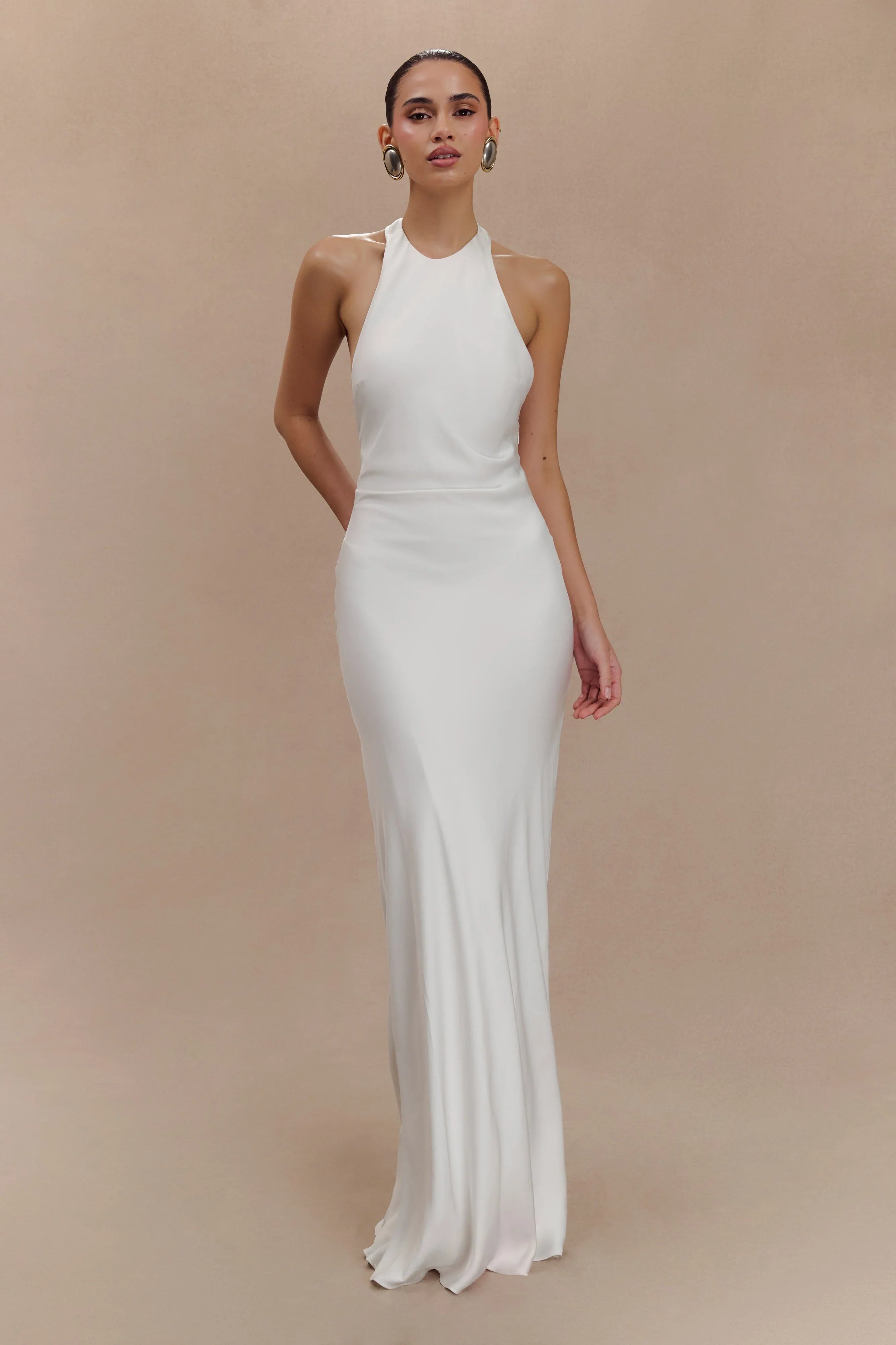 Rinna Satin Halter Maxi Dress Ivory