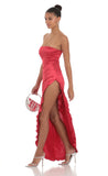 Satin Corset Maxi Dress in Red