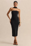 Amariah Black Bandeau Midi Dress With Scarf Detail