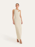 Cream Knitted Sleeveless Hardware Cut Out Maxi Dress