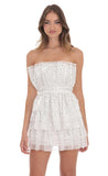 Tiered Polka Dot Strapless Dress in White