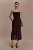 Willa Gathered Mesh Midi Dress Chocolate