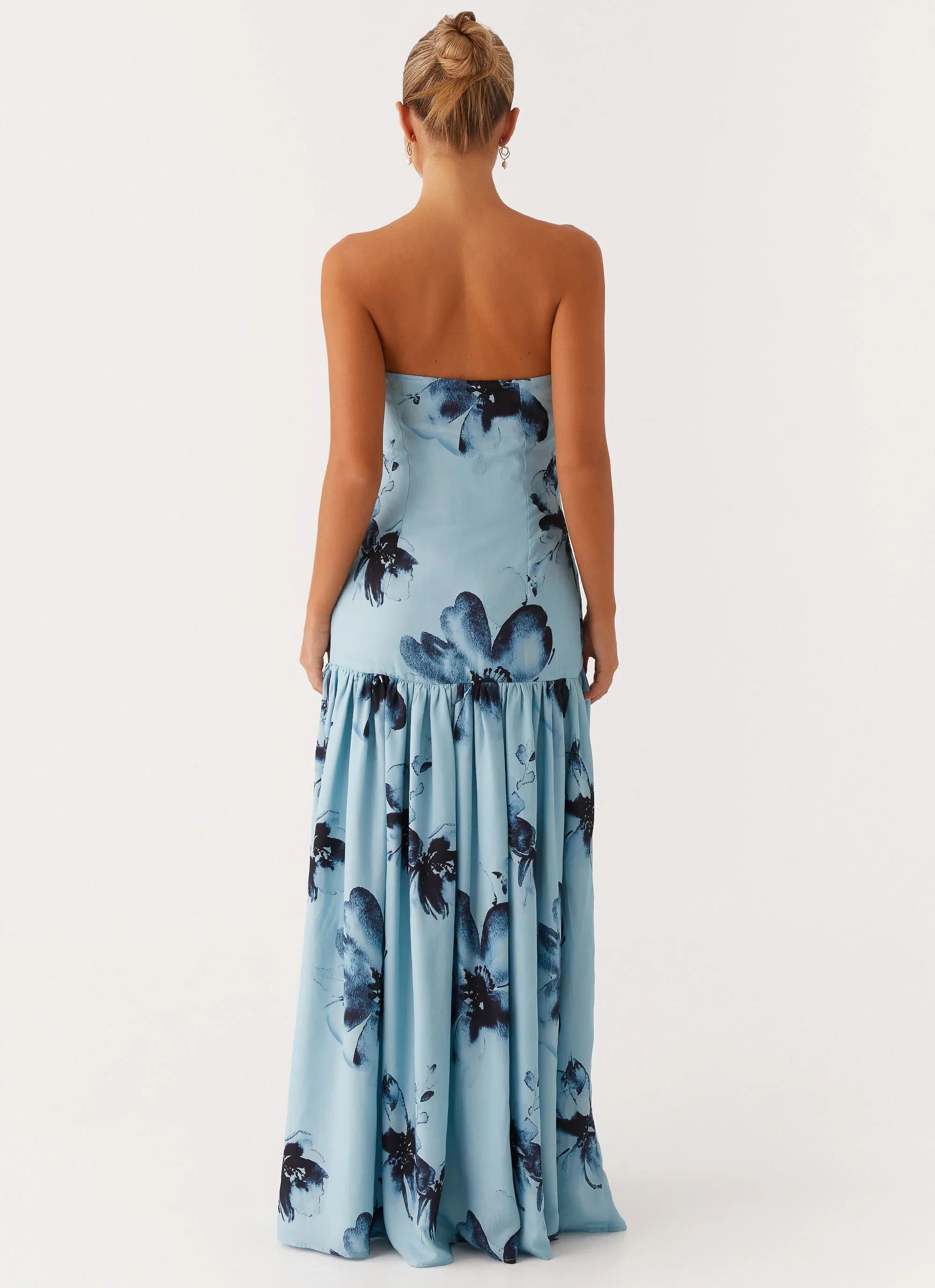 Eden Strapless Maxi Dress Blue Black Floral