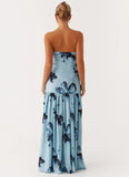 Eden Strapless Maxi Dress Blue Black Floral