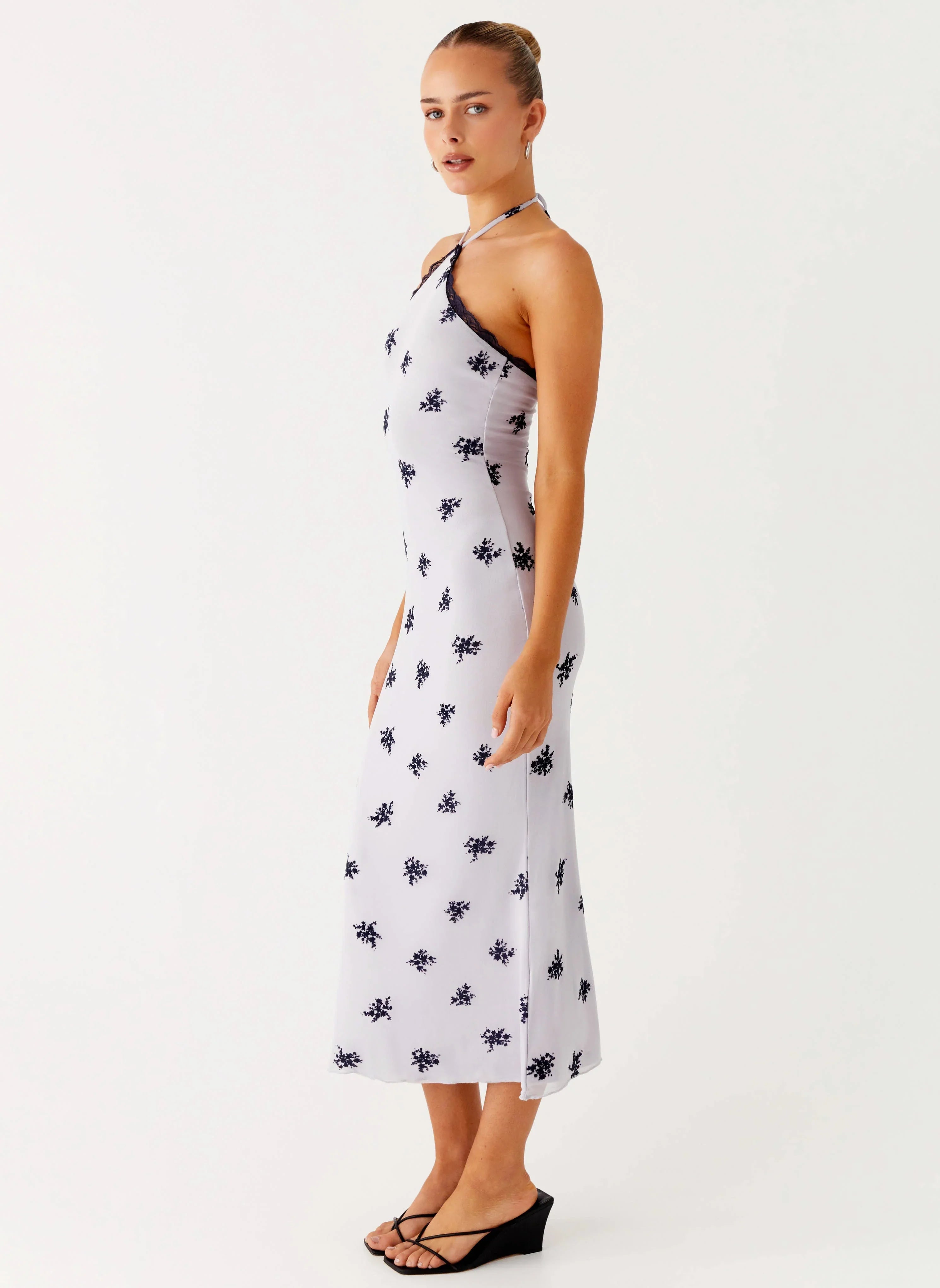 Nestel Flock Halter Midi Dress Lilac