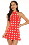 Maia Red Spot Halter Neck Mini Dress
