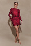 Darius Diamante Cowl Mini Dress Wine