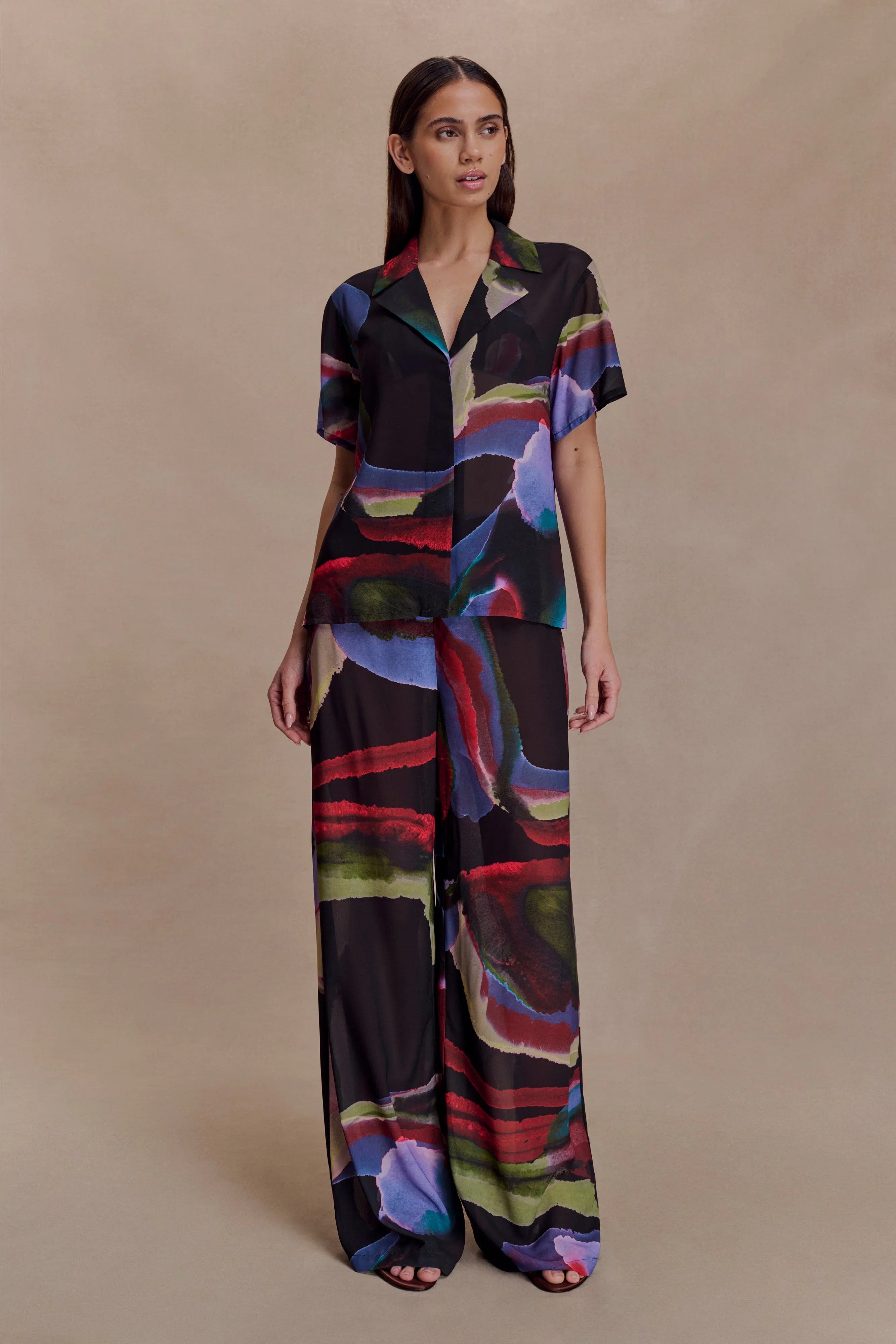 Rachel Chiffon Short Sleeve Shirt Multi Fluid Reverie Print