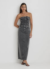 Washed Grey Denim Midaxi Skirt