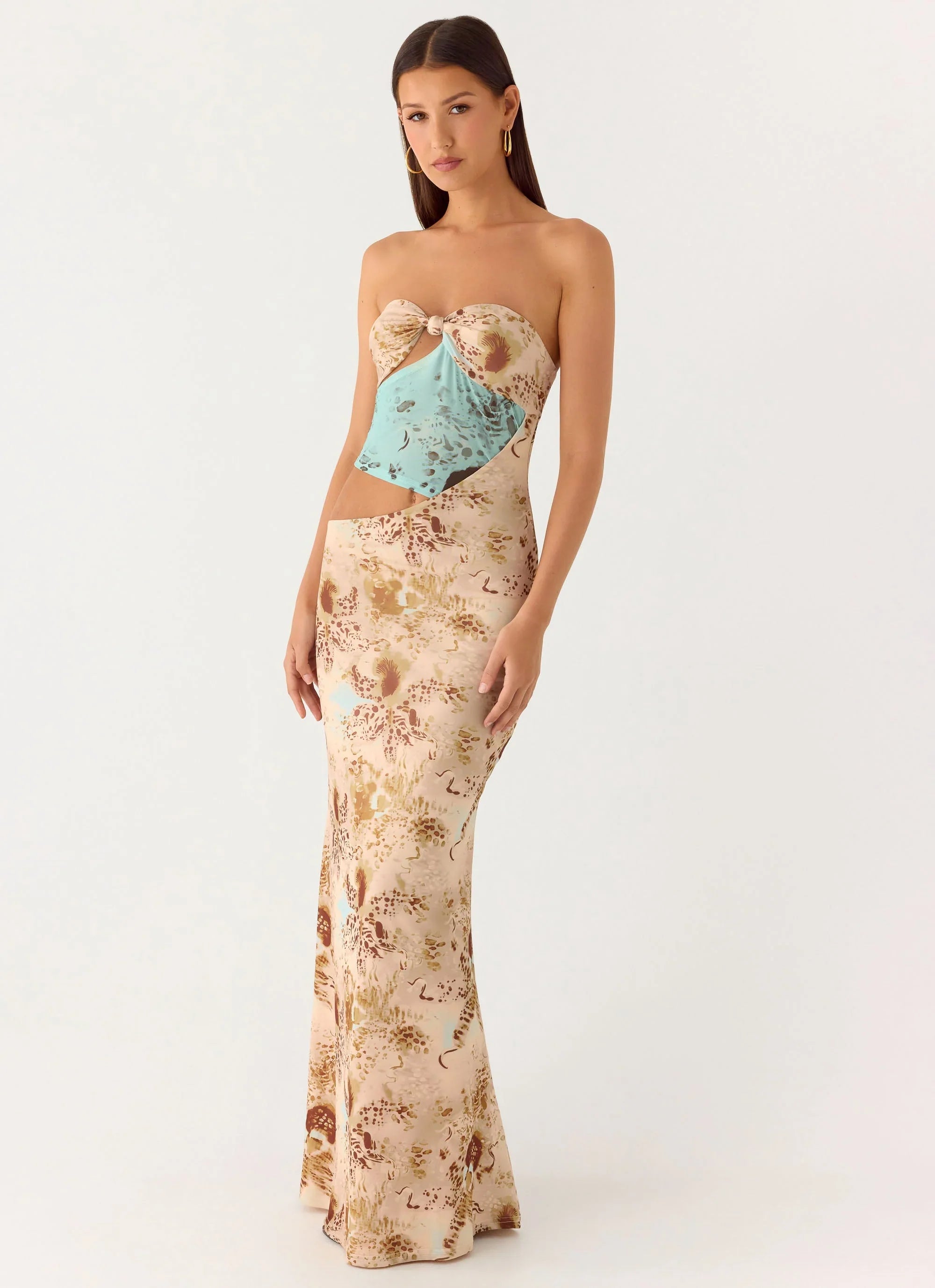 React Strapless Maxi Dress Desert Blur