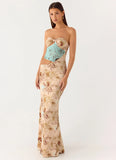 React Strapless Maxi Dress Desert Blur