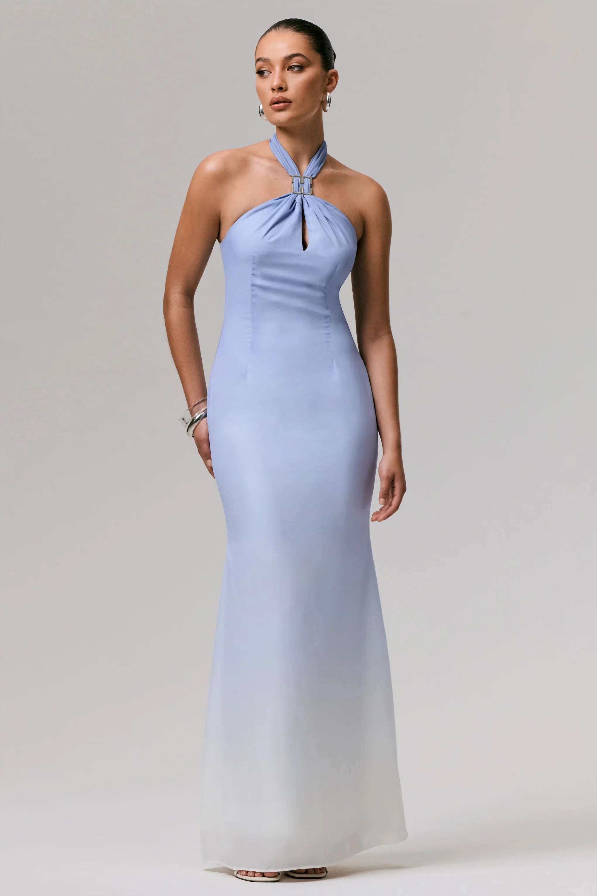 Sharni Blue Ombre Chiffon Halter Neck Maxi Dress